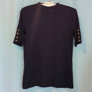NWOT SP Navy Blue Ann Taylor 💯 % cotton tee with button sleeves in night sky